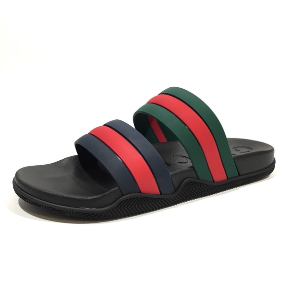 GUCCI WEB RGR RUBBER SLIDES SANDALS -MEN’S US 12.5 -NEW - Picture 4 of 9